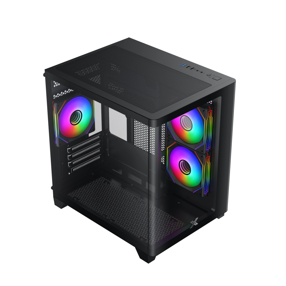 Case Xigmatek PANO M NANO 3GF Black bể cá( kính cường lực 2 mặt + 3 Fan Led RGB )