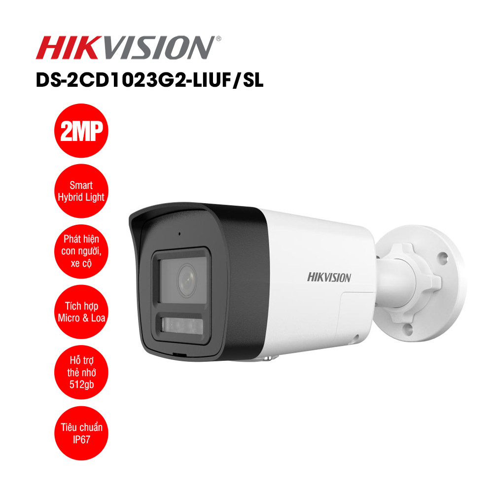 Camera thân IP đàm thoại 2 chiều Hikvision 2MP DS-2CD1023G2-LIUF/SL