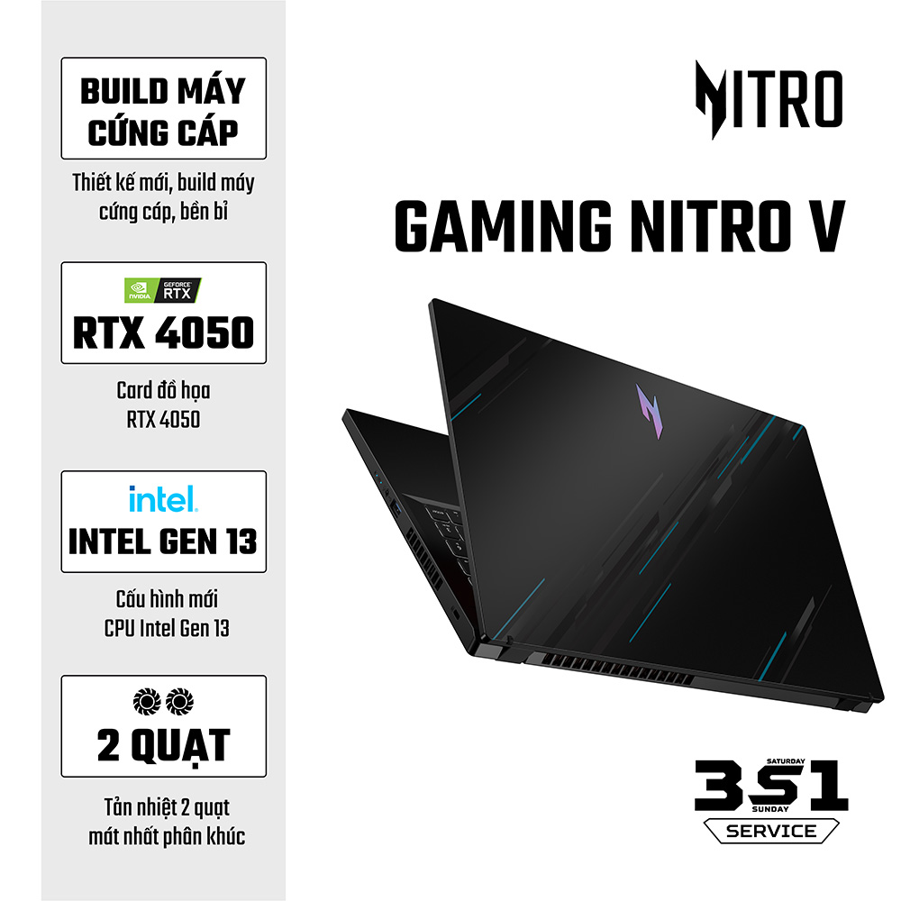 ACER NITRO V ANV15 51 55CA ( i5-13420H/ 15.6''FHD 144Hz/ Ram 16GB DDR5-5200MHz/ SSD 512GB/ VGA NVIDIA GEFORCE RTX 4050 6GB GDDR6/ Win 11)