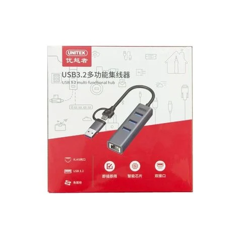 Hub USB C UNITEK H1907C (3x USB 3.0, LAN Gigabit 1000Mbps)